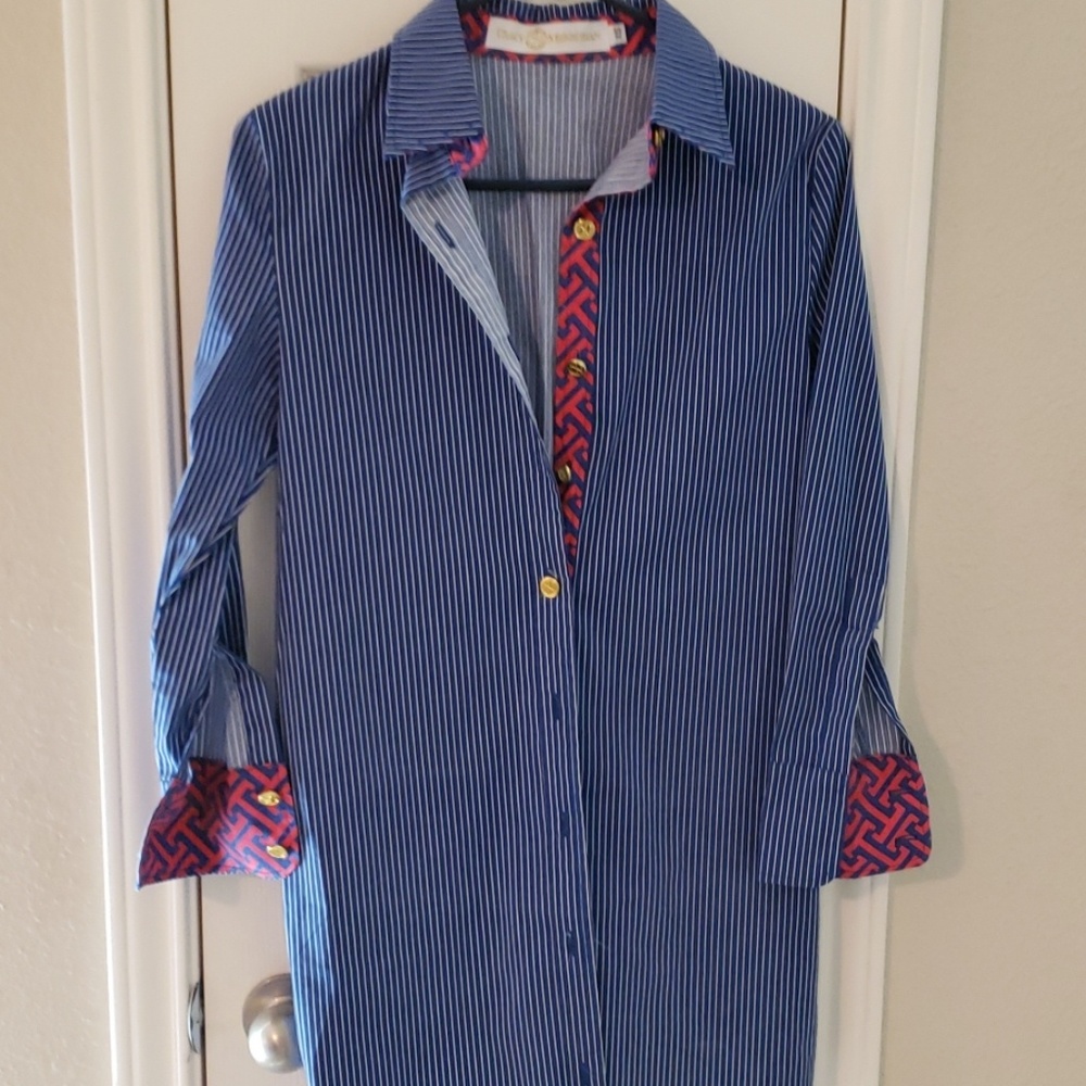 Blue pinstripe shirt dress